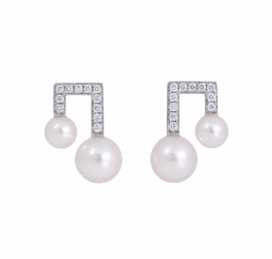 akoya pearl diamond musical note earrings