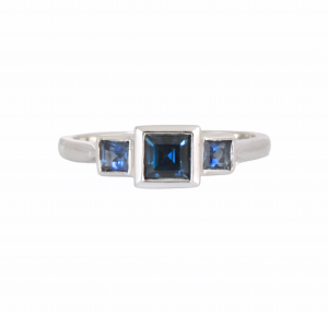 Blue sapphire three stone ring
