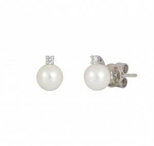 Freshwater pearl diamond stud earrings