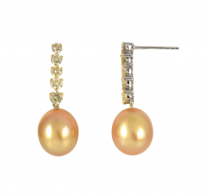Golden South Sea Pearl and Yellow Diamond Drop Earrings