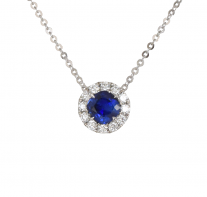 Sapphire And Diamond Halo Necklace