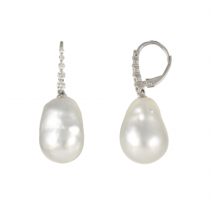 Baroque South Sea Pearl and Diamond Hoop Earrings
