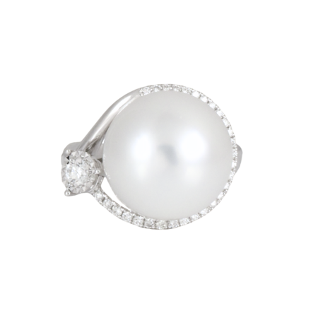 South Sea Pearl diamond halo ring