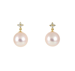 Freshwater Pearl and Diamond Cross Earrings