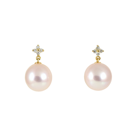 Freshwater Pearl and Diamond Cross Earrings