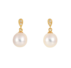 Freshwater Pearl and Diamond Milgrain Earrings