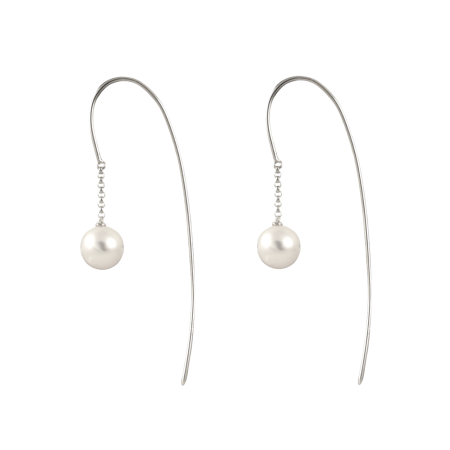 Freshwater Pearl and Diamond Chain Hoop Earrings