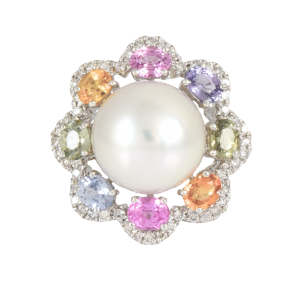 South Sea Pearl and Sapphire Halo Ring