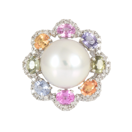 South Sea Pearl and Sapphire Halo Ring