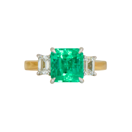 Emerald And Diamond Three Stone Ring