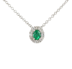 Emerald and Diamond Halo Pendant